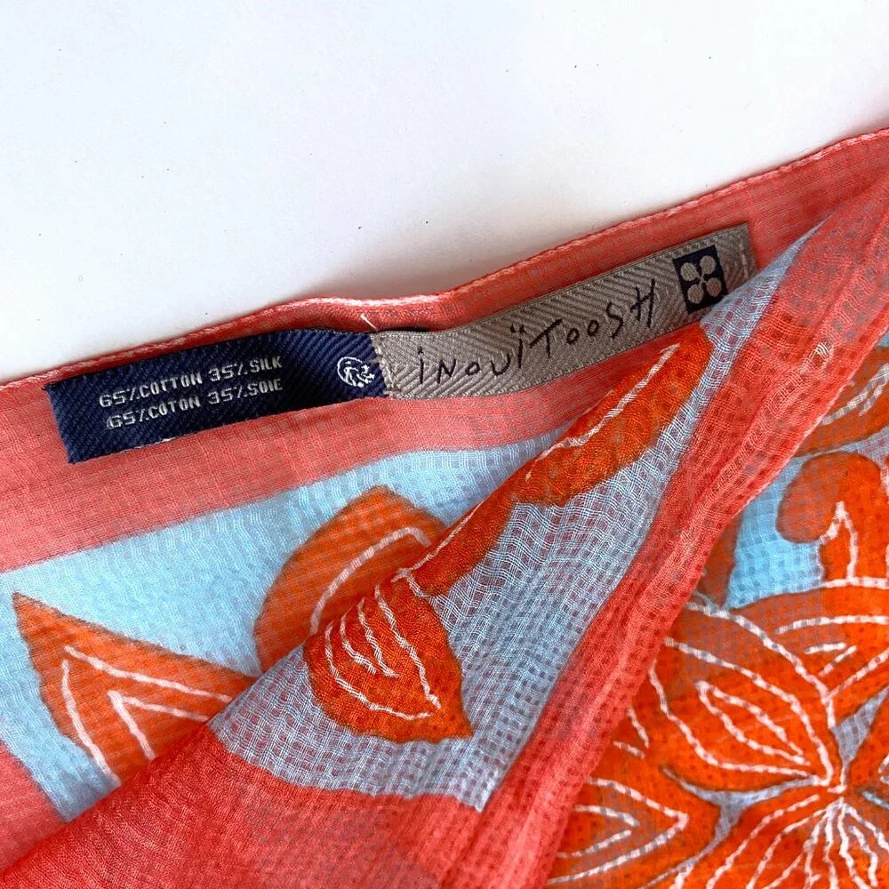 Inouitoosh Cotton and Silk Wing Cheetah Orange Blue Scarf 78"x38" - Picture 3 of 8
